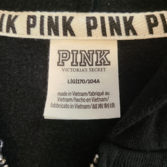 Victoria's Secret PINK Black Gray White Full Zip Hoodie Women Size Large - Picture 6 of 10